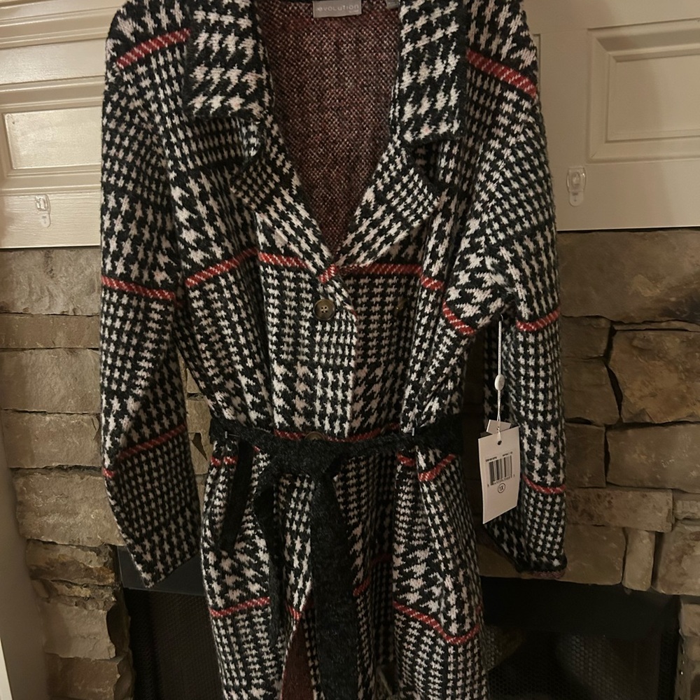Black and White Houndstooth Cardigan Sweater